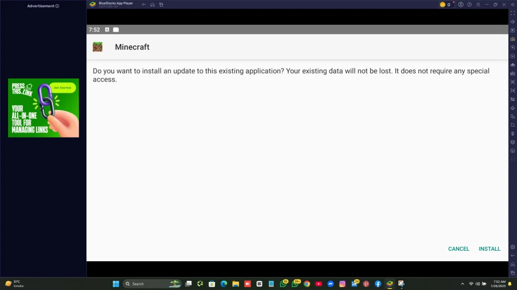 BlueStack Emulator Download on PC for Minecraft